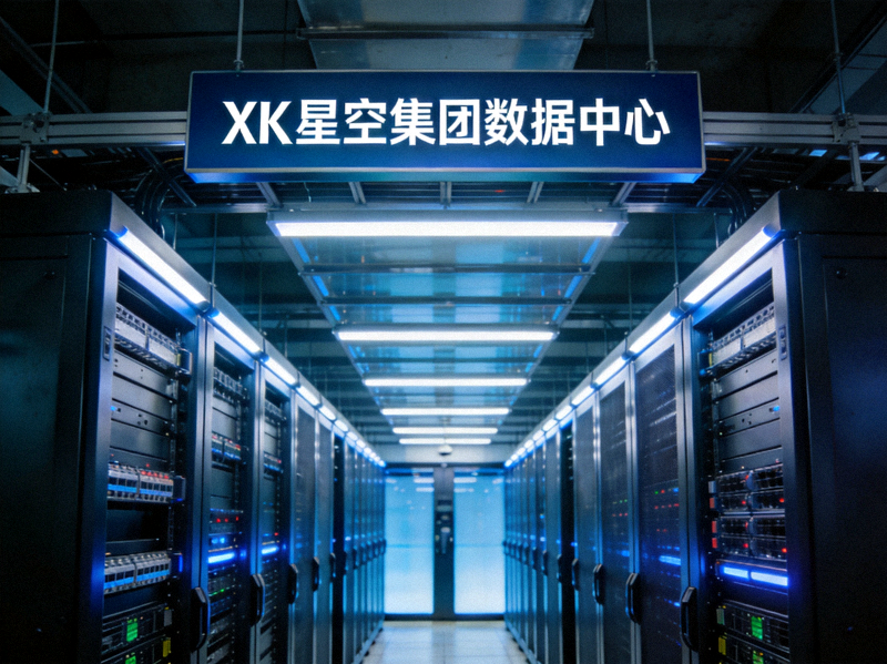 XK星空集团现代化数据中心内部，服务器机柜整齐排列